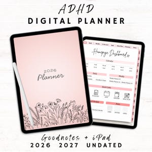 ADHD Digital Planner för Goodnotes och iPad: Daglig Veckovis Månadsvis Allt-i-ett Planner 2026 2027 Odaterad Neurodivergent Planner