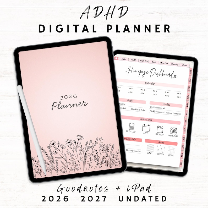 ADHD Digital Planner for Goodnotes and Ipad: Daily Weekly Monthly All ...