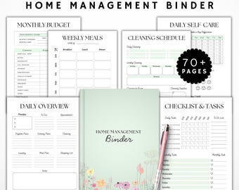 Printable Home Management Binder: All in One Planner Daily Weekly Monthly Yearly Life Binder Busy Mom Planner Home Maintenance Checklist