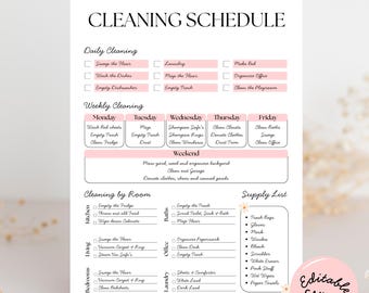 Checklist voor bewerkbare schoonmaakschema's: Minimalistisch Dagelijks Wekelijks Checklist huishoudelijke taken, directe digitale download