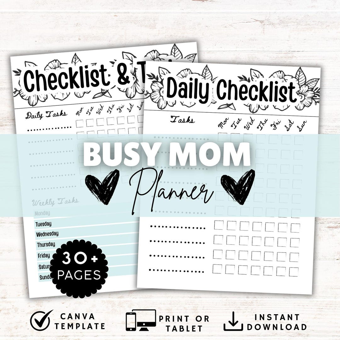 Printable Planner for Busy Mom Editable Canva Template Line Art Instant ...