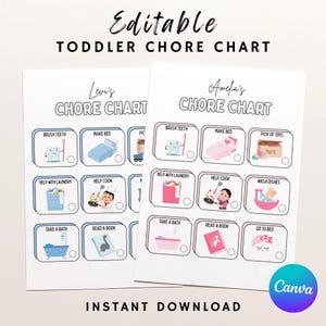 Editable Visual Chore Chart for Toddlers Chore Chart for Multiple Kids Cleaning Checklist Daily Weekly Kids Picture Chore Chart Printable
