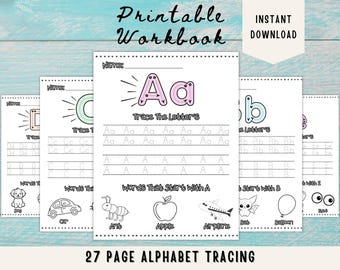 Werkblad alfabet overtrekken: handschriftoefening ABC voor kleuters (pdf)