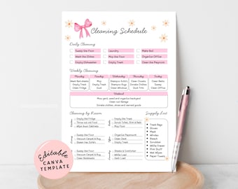 Checklist voor bewerkbare schoonmaakschema's: Leuk dagelijks wekelijks checklist voor huishoudelijke taken, direct digitale download
