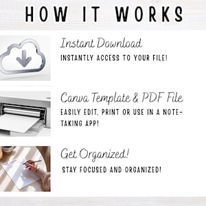 Editable 2-page homework assignment tracker Canva template, US Letter 8.5x11, cute white flower design, editable text page plus blank print-ready page, perfect for tweens, teens, high school and college students, digital download