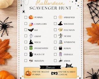 Halloween Scavenger Hunt for Kids, Printable Halloween Scavenger Hunt Game, Halloween Party Game, Trick or Treat Activity