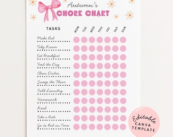 Afdrukbaar takenschema voor tienermeisjes: bewerkbare canva-sjabloon, direct digitaal downloaden