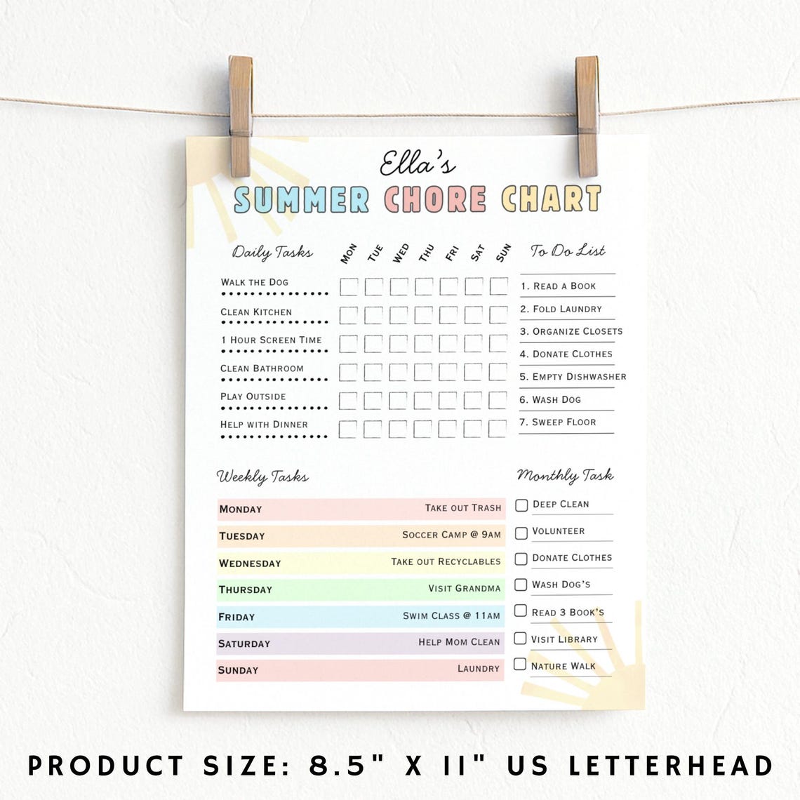 Editable Summer Chore Chart for Kids: Teen Chore Chart Printable Summer ...