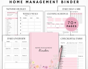 Printable Home Management Binder: All in One Planner Daily Weekly Monthly Yearly Life Binder Busy Mom Planner Home Maintenance Checklist