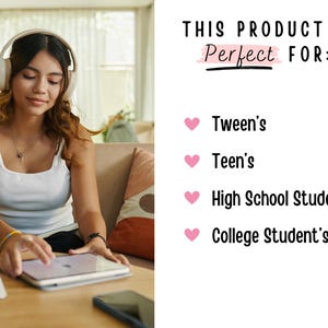 Editable 2-page homework assignment tracker Canva template, US Letter 8.5x11, cute white flower design, editable text page plus blank print-ready page, perfect for tweens, teens, high school and college students, digital download