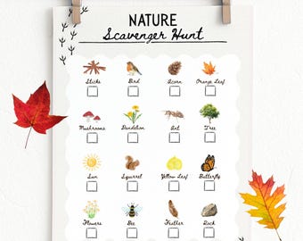 Afdrukbare natuurspeurtocht: directe digitale download thuisschoolactiviteiten voor peuters en kleuters