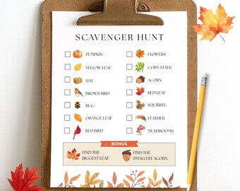 Fall Scavenger Hunt Printable for Kids Nature Scavenger Hunt Outdoor Scavenger Hunt Backyard Fall Activity Autumn Busy Book
