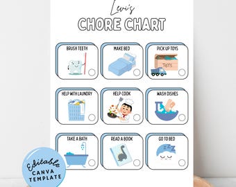 Editable Toddler Chore Chart Printable: Visual Chore Chart with Pictures Kids Cleaning Schedule Toddler Bedtime Routine Chart
