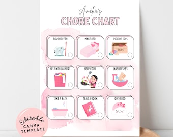 Takenschema voor peuters: bewerkbare canva-sjabloon Afdrukbare visuele afbeelding routineschema direct digitale download