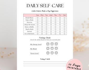 Afdrukbare zelfzorgchecklist: Reflections Journal Dagelijks, wekelijks en maandelijks Taaktracker Directe digitale download