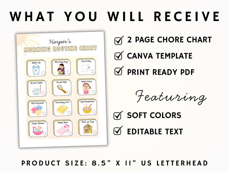 Editable Morning Routine Chart Toddler Visual Chore Chart Printable for ...