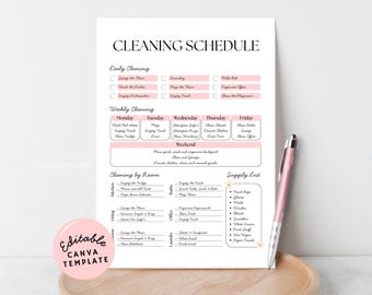 Checklist voor bewerkbare schoonmaakschema's: Minimalistisch Dagelijks Wekelijks Checklist huishoudelijke taken, directe digitale download
