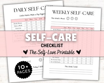 Afdrukbare zelfzorgchecklist: Reflections Journal Dagelijks, wekelijks en maandelijks Taaktracker Directe digitale download