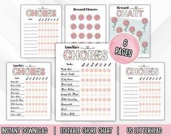 Karweikaart voor kinderen bewerkbare canvassjabloon Retro bloemen Instant digitale download afdrukbare beloningskaartbundel