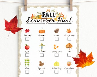 Herfstspeurtocht voor kinderen Afdrukbare herfstactiviteit voor kinderen Familie- en klasspel Thanksgiving-activiteit direct digitale download