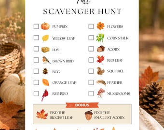 Fall Scavenger Hunt Printable for Kids Nature Scavenger Hunt Outdoor Scavenger Hunt Backyard Fall Activity Autumn Busy Book