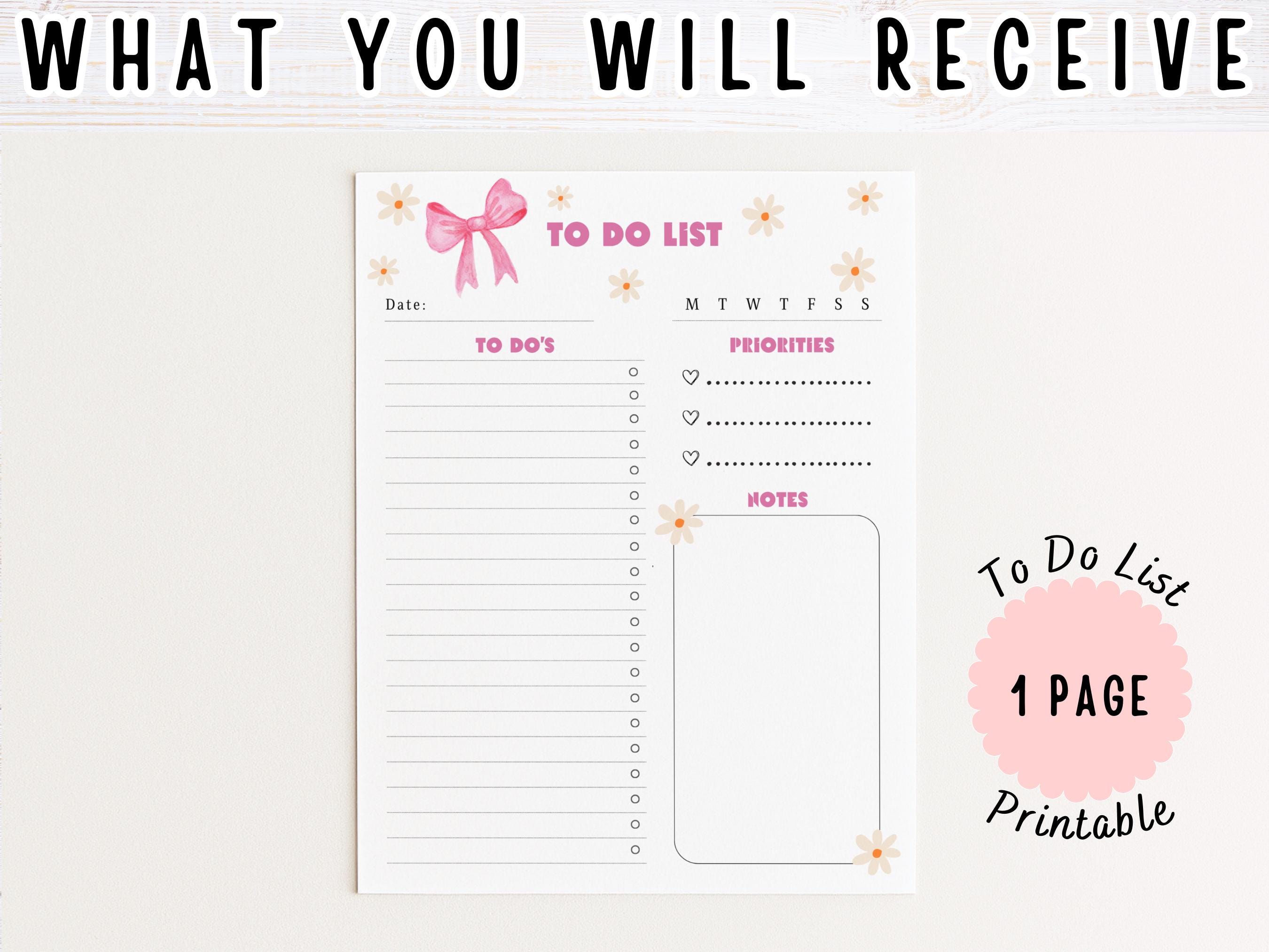 To Do List Printable: Cute Pink Daily Planner Page Task List With ...