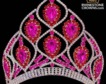 Fuchsia Color Rhinestone Tiara, Queen Crown, Gold Pageant Crown, Birthday Crown Tiara Crown Fuchsia - Etsy main image 3