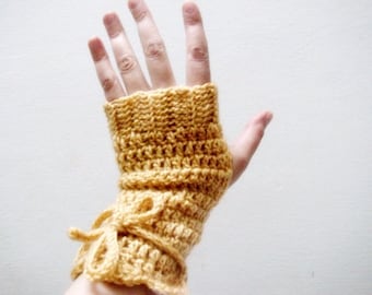 PDF CROCHET PATTERN Fingerless Gloves Arm Warmers with I-cord bow, 25