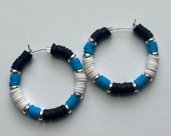Heishi bead hoop earrings large - Custom Colors- large colorful hoop earrings black white blue silver