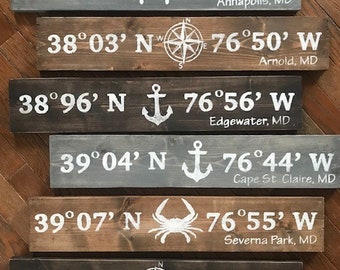 Custom coordinate sign, wood coordinate sign is a nautical 24" sign to be customized
