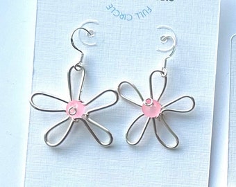 Flower earrings silver wire colorful flower earrings small custom color