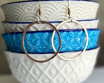 Gold hoop earrings brushed finish