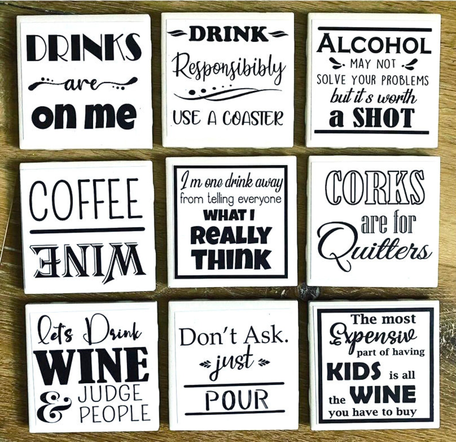 Funny Drink Coasters Tile Coasters for Happy Hour, Cocktail Hour and