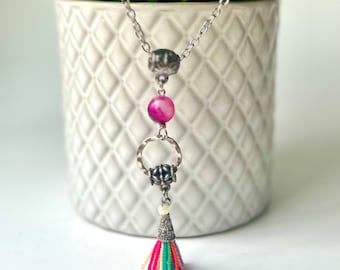 Pink tassel sweet as candy silver necklace OOAK