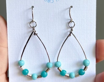 Turquoise and silver teardrop earrings - OOAK