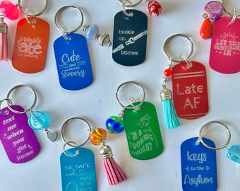 Keychains funny colorful engraved aluminum keychains with tassels gifts for new drivers