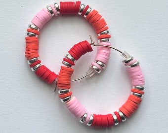Heishi bead hoop earrings Large - colorful hoop earrings you choose the colors