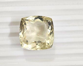 21 MM Lemon Quartz Faceted Gemstone Natural Lemon Quartz Cut Gemstone 41 CT Cushion Shape Lemon Quartz Loose Stone