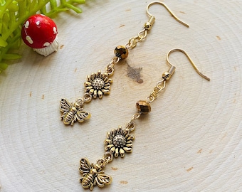 Golden Sunflower Earrings - Cottagecore Earrings / Autumn Earrings / Fall Earrings