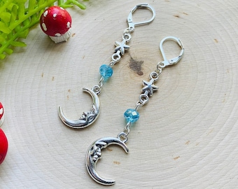 Silver Whimsigoth Crescent Moon Earrings - Celestial Earrings / Dark Cottagecore / Dark Academia / Fantasy Earrings