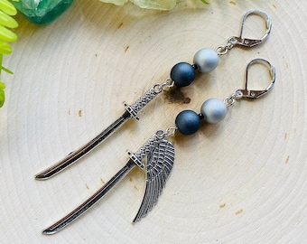 One Winged Angel Earring Set - Sephiroth Inspired Earrings / Final Fantasy Earrings / Sword Earrings / Cosplay