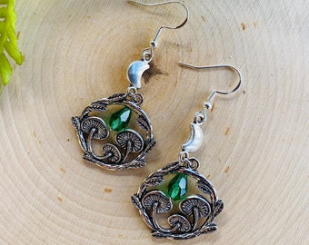 Dark Cottagecore Silver Mushroom Earrings - Dark Academia / Whimsigoth / Fantasy / Folk Jewelry