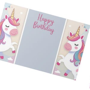 Biglietto di Compleanno Unicorno per Bambina – Stampabile o Modificabile con Canva – PDF Digitale