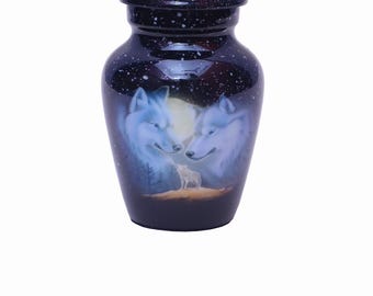 Wolves mini-urn – handgemaakte aandenken-urn voor as, 3 pond, betaalbaar gedenkteken