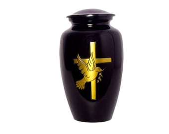 Crematie-urn Cross & Dove: herdenkingsurn voor volwassenen, aandenken voor religieuze begrafenis