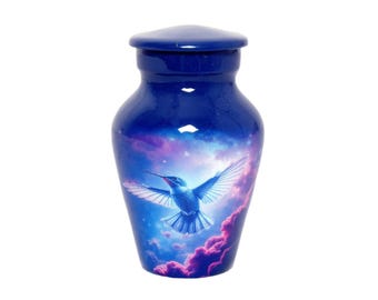Galaxy Hummingbird Keepsake-urn: kleine herdenkingsurn voor as met fluwelen zakje