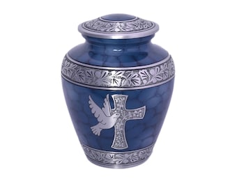 Cross-crematie-urn Flying Dove: handgegraveerde aluminium herdenkingsurn (fluwelen zakje)