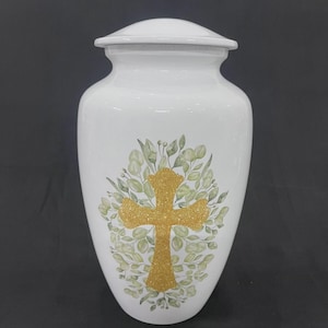 White Cross Cremation Urn for Human Ashes – Adult Funeral Urn, Memorial & Burial Urn for Humans