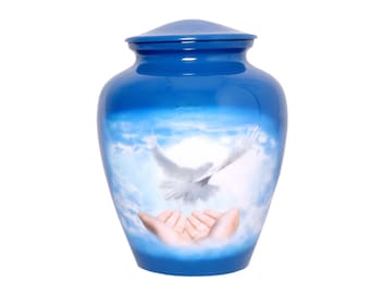 Dove-urn: blauwe aluminium begrafenisurn voor volwassenen (200 pond)