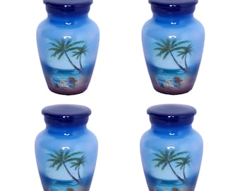 Strandaandenken urnen: set van 4 aluminium mini-urnen